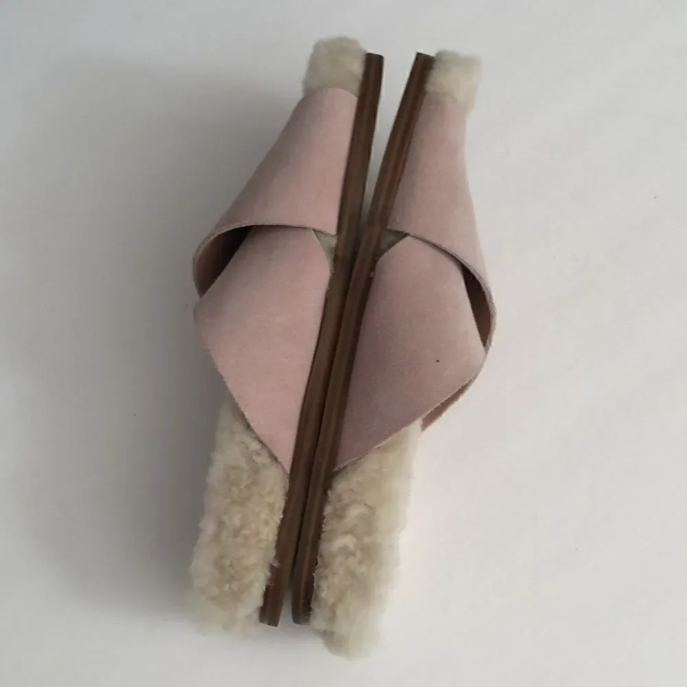 Marc Fisher slip on shearling wool and pink suede open toe ship on shoes MLCANNA